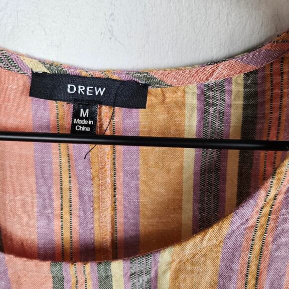Drew Anthropologie Linen Agave Stripe Tank Top M Pink Gold Multicolor Boho - Picture 4 of 7